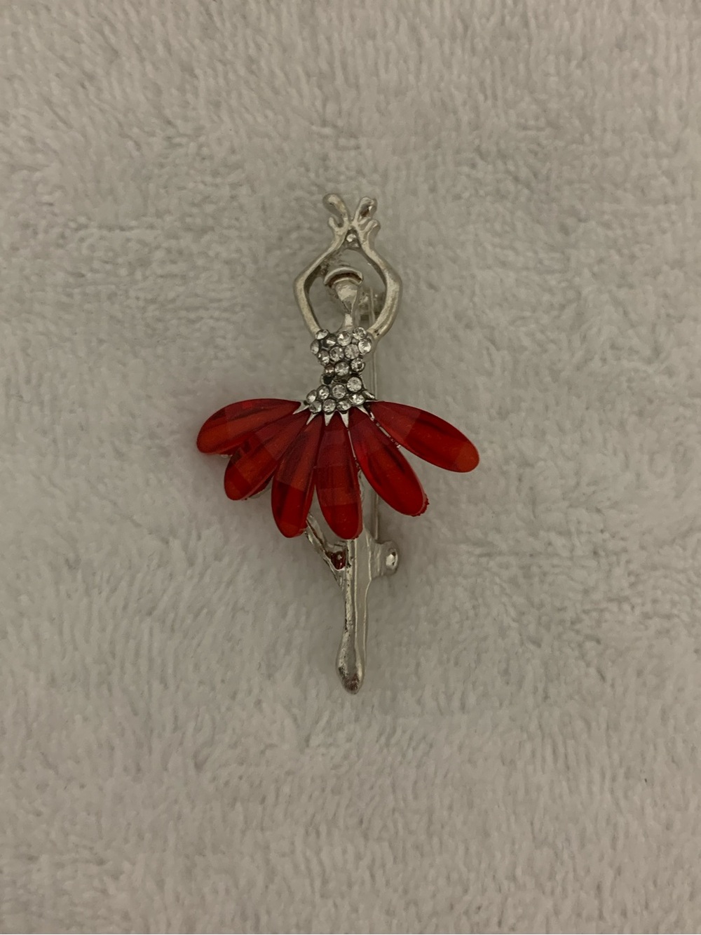 Red Ballerina Brooch Pin with Crystal Accents